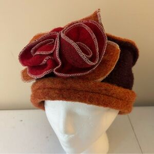Platania Artsy Stylish Multicolor Wool Hat with Flower Accent
